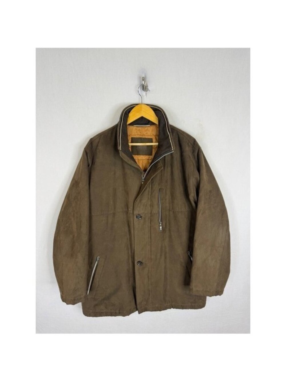 Bugatti Mens Faux Suede Quilted Lined Field Jacket Olive Brown 42R 875170